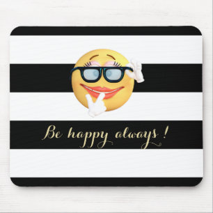 Adorable  Emoji Face,Striped Mouse Mat