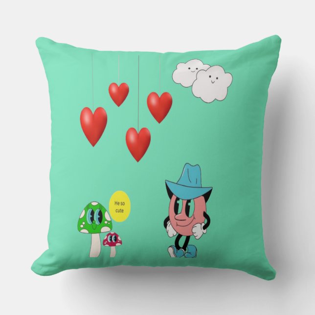 "Adorable Emoji & Mushroom Cartoon Pillow" Cushion (Front)