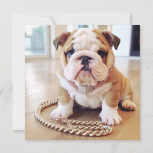 ADORABLE ENGLISH BULLDOG PUPPY GREETING CARD