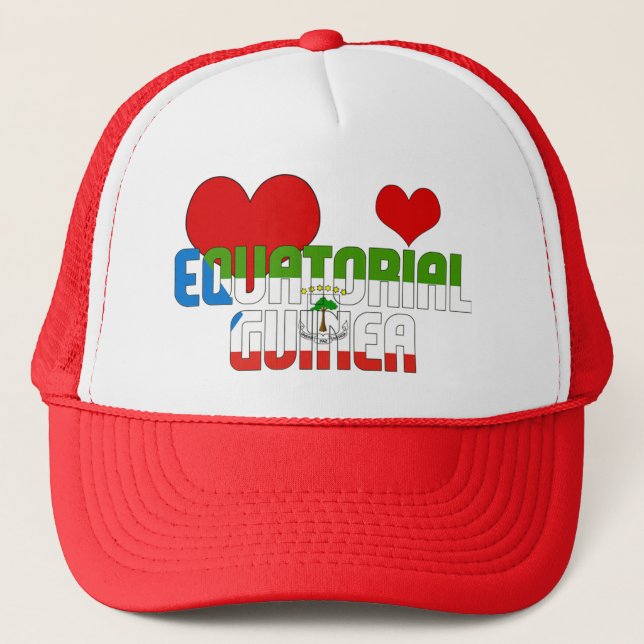 Adorable Equatorial Guinea Flag Hearts Patriotic Trucker Hat (Front)