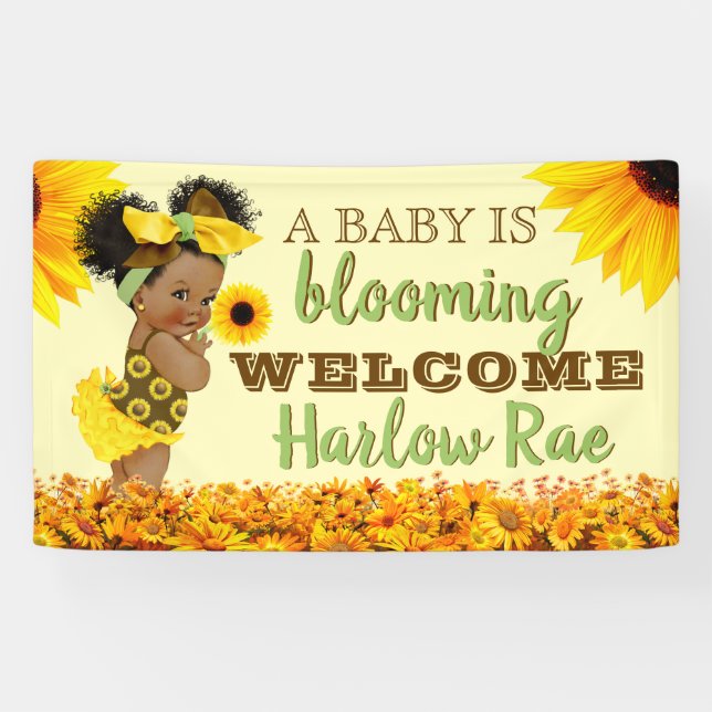 Adorable Ethnic Baby Girl | Yellow Sunflower Banner (Horizontal)