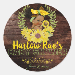 Adorable Ethnic Baby Girl   Yellow Sunflower Classic Round Sticker