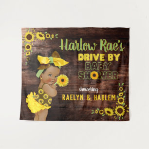 Adorable Ethnic Baby Girl  Yellow Sunflower Rustic Tapestry