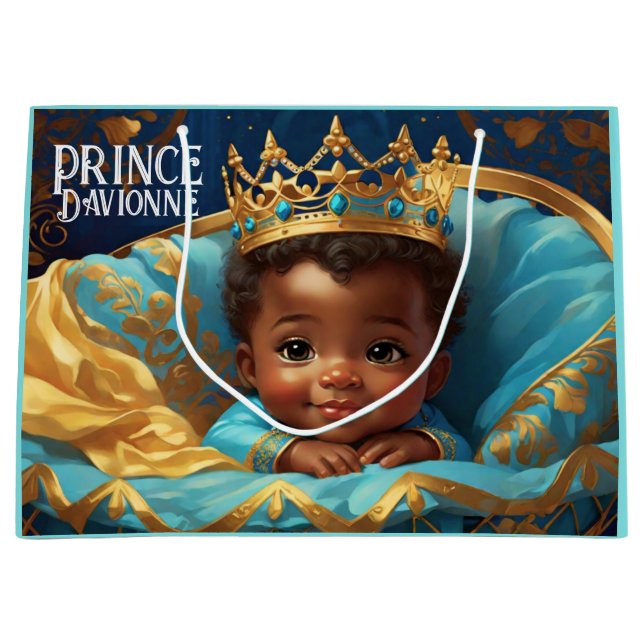 Adorable Ethnic Infant Prince Royal Baby Shower Large Gift Bag (Front)