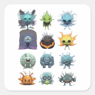Adorable Extraterrestrials Cute Alien Creatures Square Sticker