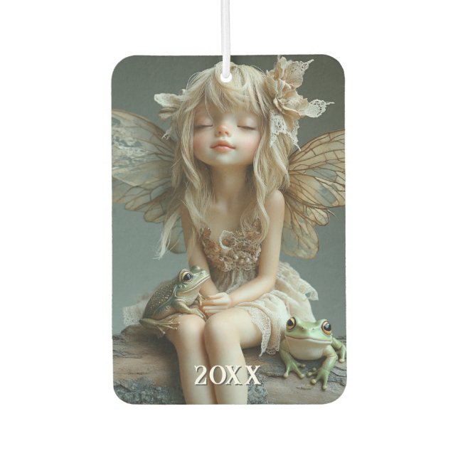 Adorable Fairy Figurine Pretty Wings Green Frogs Car Air Freshener (Front)