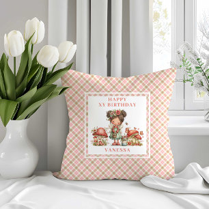 Adorable Fairy Pink Floral Birthday Throw Pillow