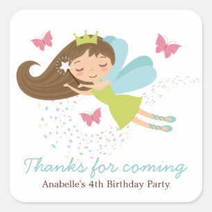Adorable Fairy Princess Girls Birthday Square Sticker