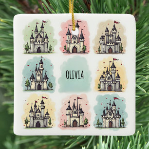 Adorable Fairy Tale Castle Doodles Ceramic Ornament