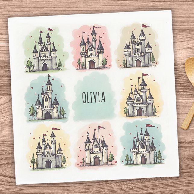 Adorable Fairy Tale Castle Doodles Napkin (Creator Uploaded)