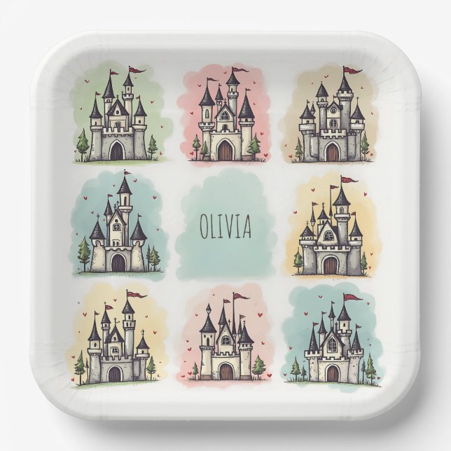 Adorable Fairy Tale Castle Doodles Paper Plate (Front)