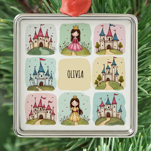 Adorable Fairy Tale Castle & Princess Doodles Metal Tree Decoration