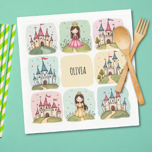 Adorable Fairy Tale Castle & Princess Doodles Napkin