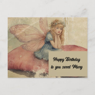 Adorable Fairy Vintage Grunge Birthday Postcard