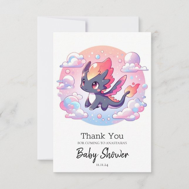 Adorable Fairytale Dragon Baby Shower Thank You Card (Front)