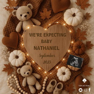 Adorable fall autumn bears pregnancy announcement