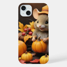 Adorable Fall Mouse with Pumpkins IPhone 15 Case