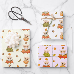 Adorable Fall Owls 2 Wrapping Paper Sheets