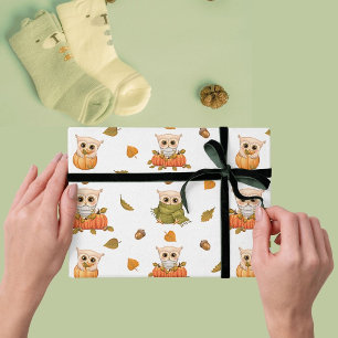 Adorable Fall Owls Wrapping Paper