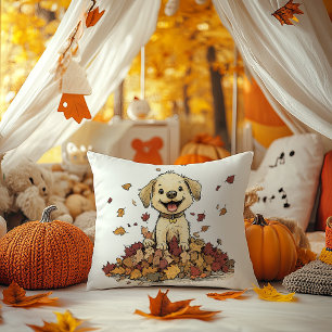 Adorable Fall Puppy Playing Cushion