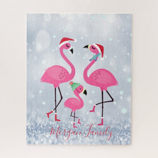 Adorable Family Flamingos Santa Hat Jigsaw Puzzle (Vertical)