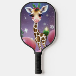 Adorable Fantasy Baby Giraffe with Holly Pickleball Paddle
