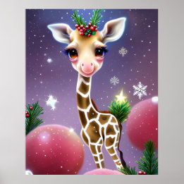 Adorable Fantasy Baby Giraffe with Holly Poster