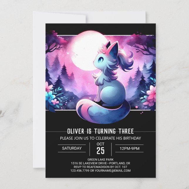 Adorable Fantasy Cat Birthday Invitation (Front)
