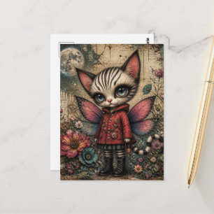 Adorable Fantasy Cat Fairy Postcard