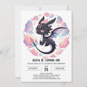 Adorable Fantasy Dragon 1st Birthday Invitation