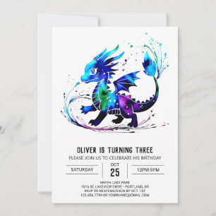 Adorable Fantasy Dragon Digital Boy Birthday Invitation