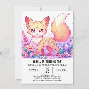 Adorable Fantasy Fox 1st Birthday Invitation