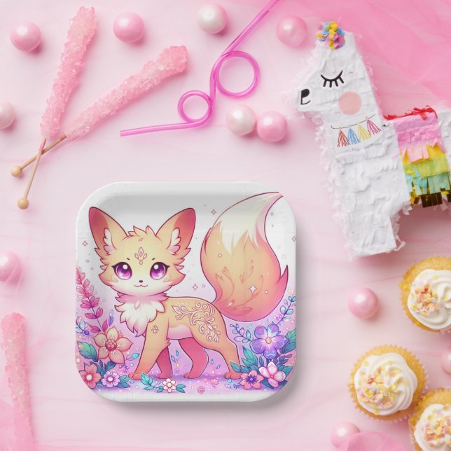 Adorable Fantasy Fox Baby Shower Paper Plate (Party)