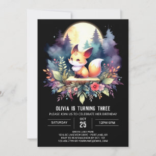 Adorable Fantasy Fox Birthday digital Invitation