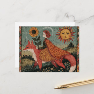 Adorable Fantasy Surreal Woman and Her Red Fox Postcard