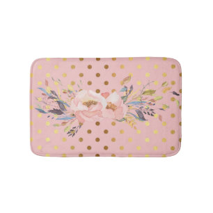 Adorable Faux Gold Polka Dots Flowers Bath Mat