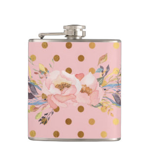 Adorable  Faux Gold Polka Dots Flowers Hip Flask