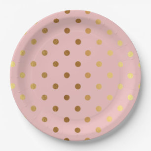 Adorable Faux Gold Polka Dots Flowers Paper Plate