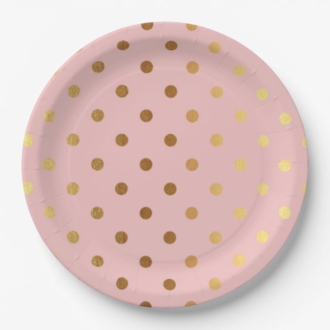 Adorable  Faux Gold Polka Dots Flowers Paper Plate (Front)