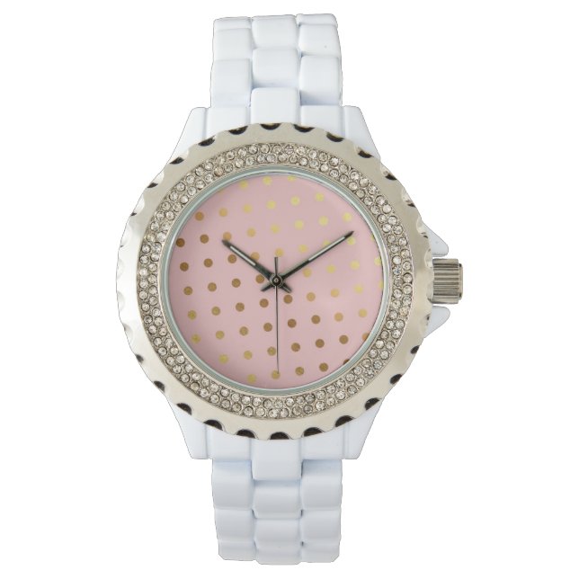 Adorable  Faux Gold Polka Dots Flowers Watch (Front)