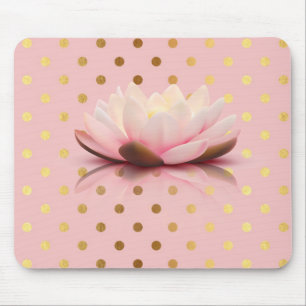 Adorable Faux Gold Polka Dots Lotus Flower Mouse Mat
