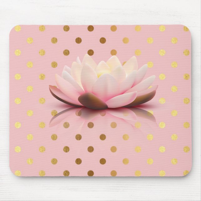 Adorable  Faux Gold Polka Dots Lotus Flower Mouse Mat (Front)
