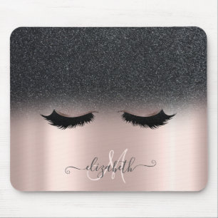 Adorable Faux Lashes Black Glitter Ombre Rose Gold Mouse Mat
