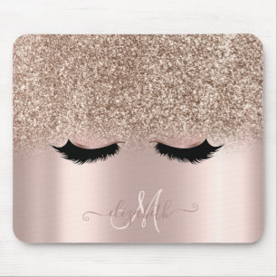 Adorable Faux Lashes Glitter Ombre Rose Gold Mouse Mat