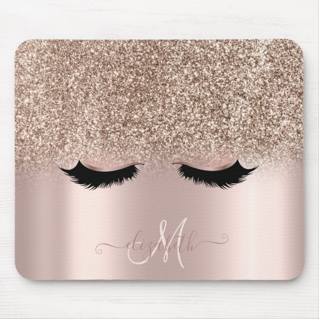Adorable Faux Lashes Glitter Ombre Rose Gold Mouse Mat (Front)