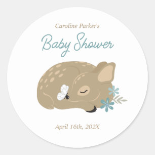 Adorable Fawn Baby Shower Classic Round Sticker