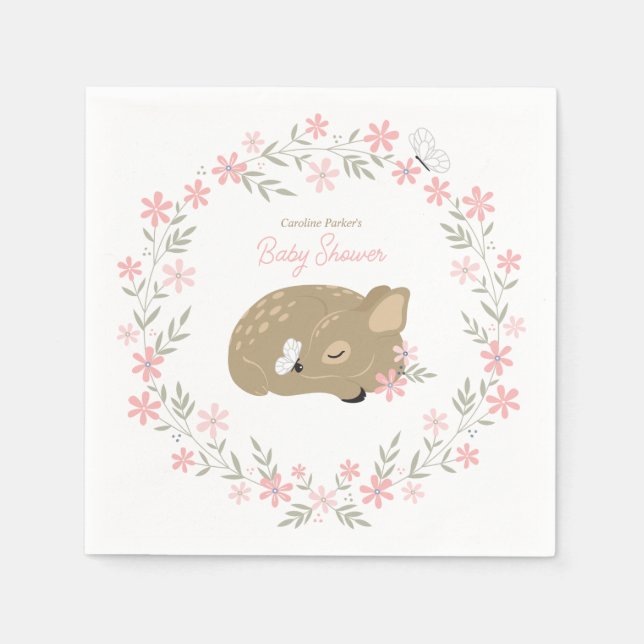 Adorable Fawn Baby Shower Classic Round Sticker Napkin (Front)