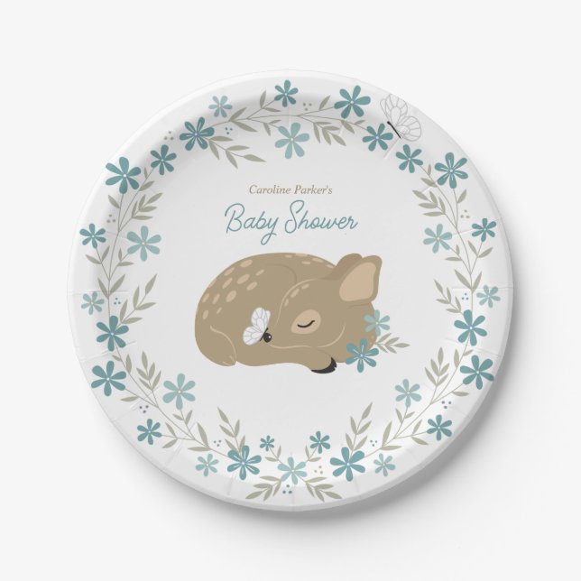 Adorable Fawn Baby Shower Paper Plate (Front)