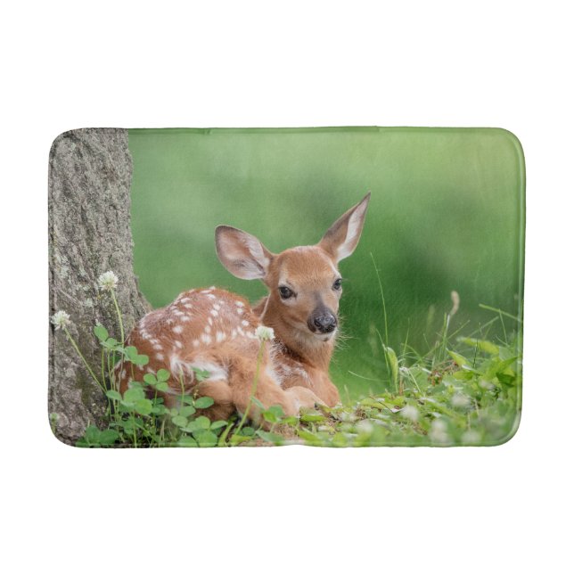 Adorable Fawn laying under a tree Bath Mat (Front)