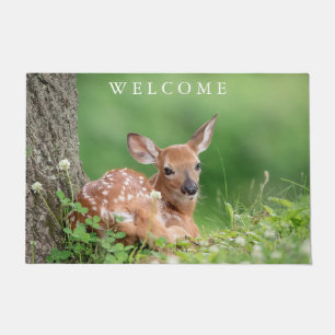 Adorable Fawn laying under a tree Doormat